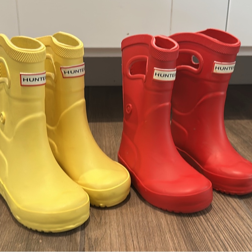 Hunter Kids Yellow and Red Rain Boots